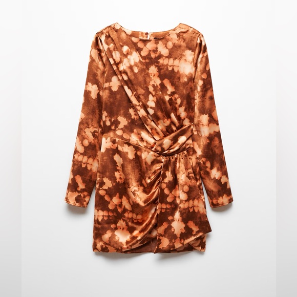 Mango brown short tie-dye draped dress NWT - Picture 2 of 5